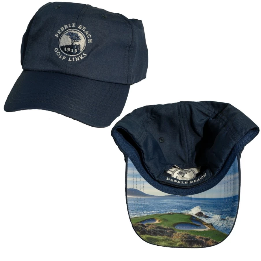 Pebble Beach Golf Hat - 7th Hole Picture Brim Cap by Antigua, Stylish Unisex Adjustable Sun Hat for Men and Women